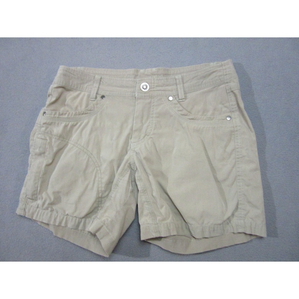 KUHL Shorts Womens 4 Khaki Stretch Logo Hiking Cargo Pocket Patina Dye Outdoor